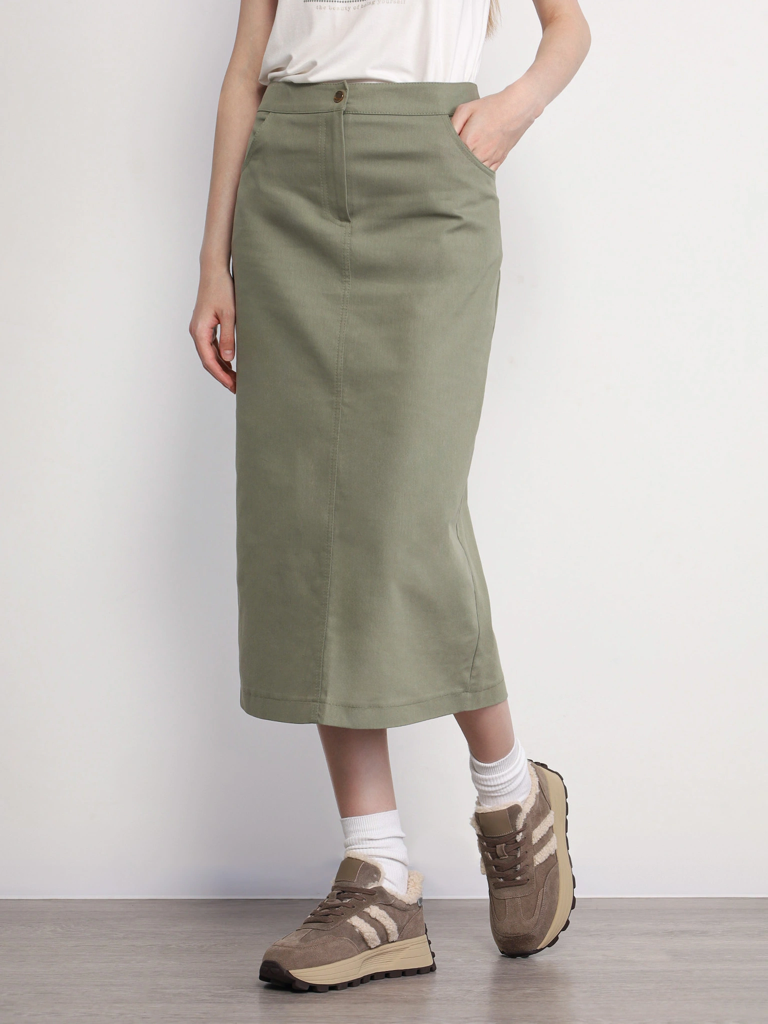 Юбка цвета хаки прямого кроя